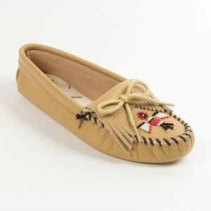 Minnetonka Tan Moccasin with Embroidered Design
